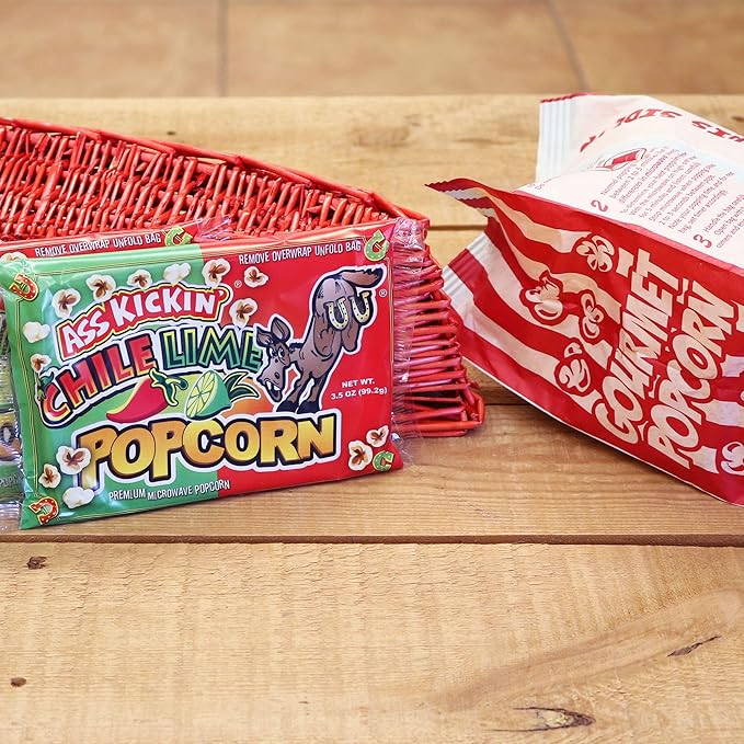 ASS KICKIN' Chile Lime Microwave Popcorn Bags - 6 Pack - Ultimate Spicy Popcorn Gourmet Gift - Makes a Great Movie Theater Popcorn or Snack Food for Movie Night