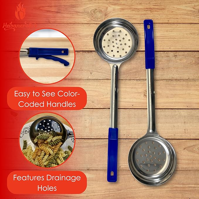 8 Ounce Slotted Stainless Steel Portion Control Ladle Spoon for Measuring and Serving; Commercial Grade Serving Scoops [Pack of 2]