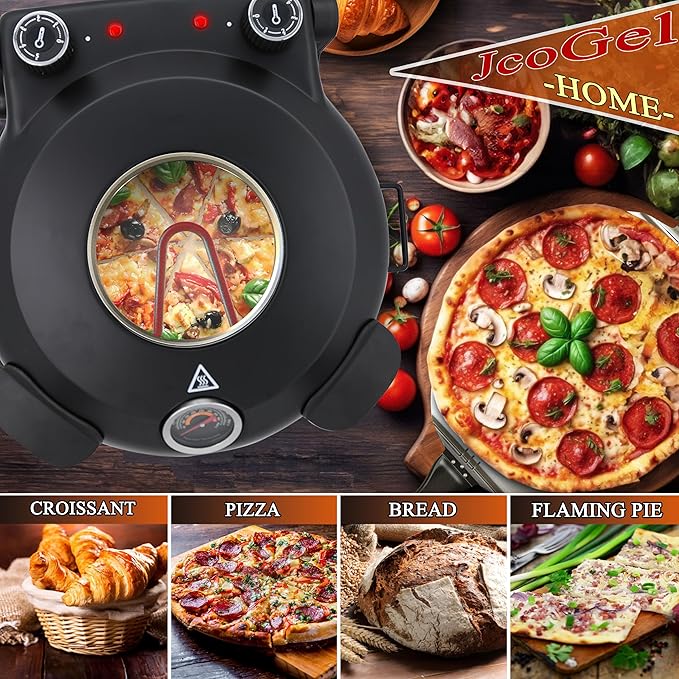 Pizza Oven 12 Inch Electric Pizza Oven Indoor, 1200W Portable Countertop Pizza Maker with Viewing Window, Heats Up To 800°F, Pizza Maker Machine for Home