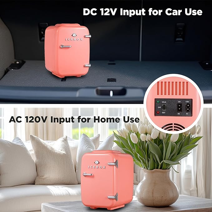ICEBOX IBMF4BLS Mini Fridge For Bedroom, Skincare Refrigerator, Portable Cooler & Warmer for Makeup, for Office & Home, Mini (4 L / 6-Can), Blush Red