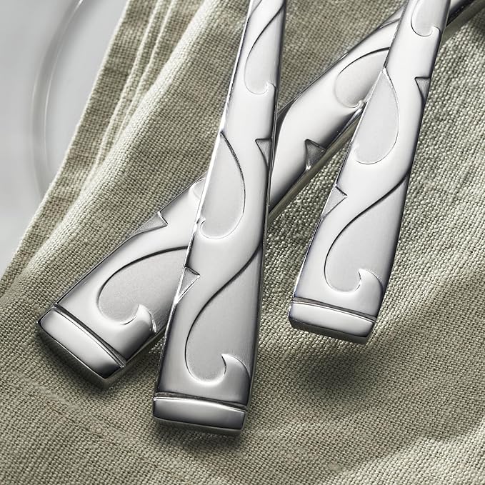 Oneida Silverware Set For 8, Tuscany 45-Piece Everyday Flatware Set with Serving Utensils, Service For 8, 18/0 Stainless Steel, Dishwasher Safe, Knives Spoons And Forks Sets, Dining (Silver, 45 Piece)