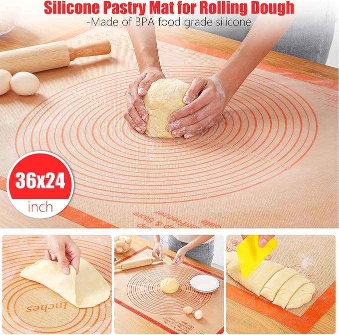 Silicone Pastry Mat 36x24 Inch Extra Large Baking Mat, Nonstick Kitchen Counter Kneading Board, Perfect for Dough, Pastry, Dough Rolling, Fondant, Pie Crust, Fondant, Cookies, Bread, Pasta, Pizza