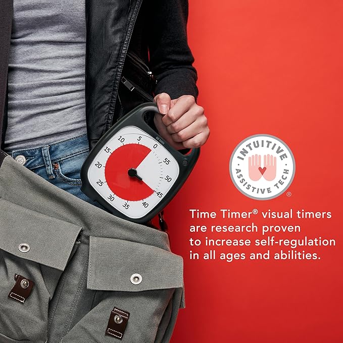 TIME TIMER Plus 60 Minute Desk Visual Timer - Countdown Timer with Portable Handle for Classroom, Office, Homeschooling, Study Tool with Silent Operation (Charcoal)