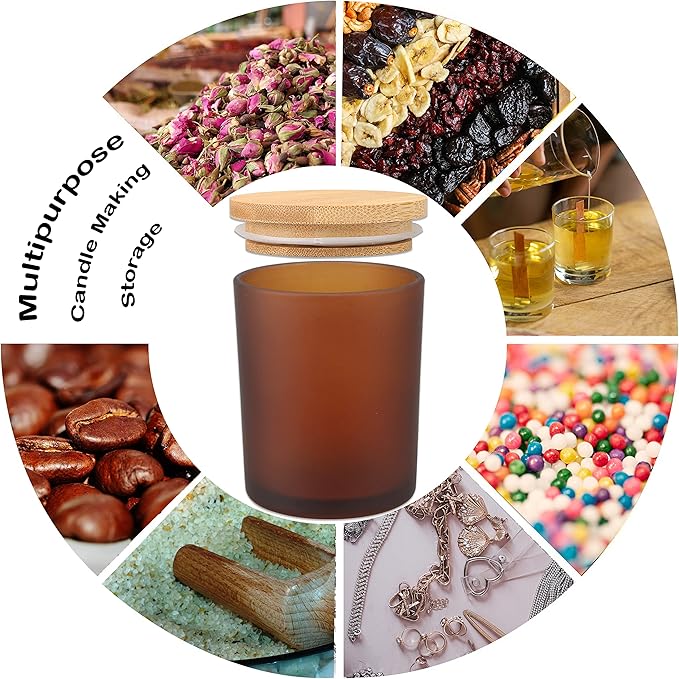 MILIVIXAY 12 Pack 10 OZ Frosted Amber Glass Candle Jars with Lids and Candle Making Kits - Bulk Empty Candle Jars for Making Candles - Spice, Powder Containers.