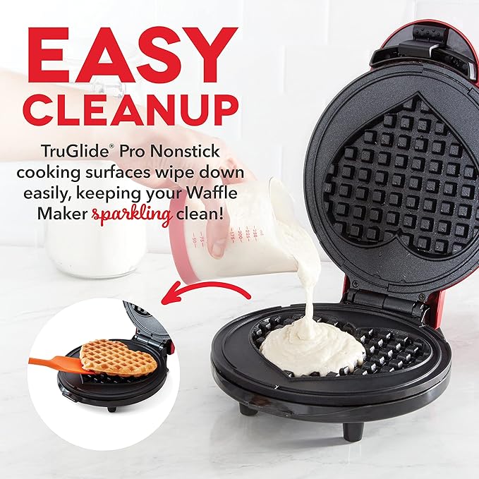 Dash Express Waffle Maker -Electric Waffle Maker for Creative Homemade Treats - Dual Nonstick Cooking Surfaces, Easy Food Release & Quick Cleanup - Compact, Space-Saving Design - 8 Inches - Red Heart