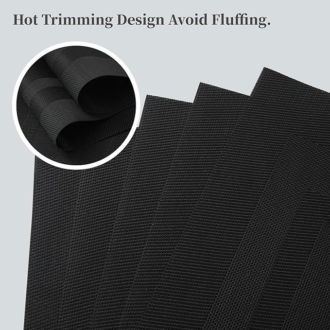 Leetaltree Black Frame Placemats Set of 4 - Heat Resistant Non-Slip Place mats for Dining Table, Washable Durable PVC Vinyl Woven Table Mats（Black Frame, 4）