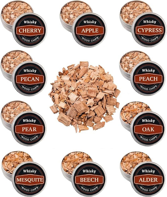 Cocktail Smoker Wood Chips for Whiskey Smoker Kit,Natural Drink Smoker Chips for Cocktails & Bourbon,10 Flavor Smoking Wood Chips Variety Pack,Apple Peach Pear Hickory Oak Cherry Mesquite Alder Beech