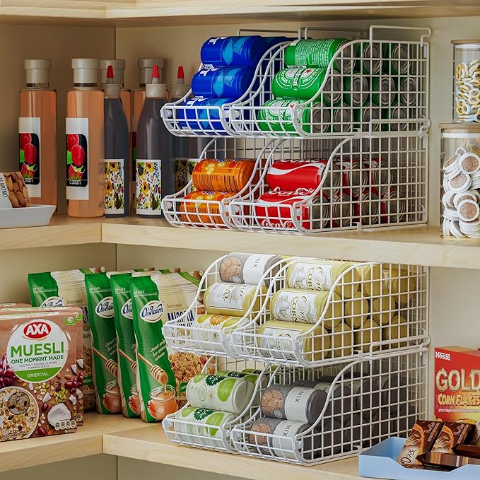 Sonyabecca 3-Pack Soda Can Organizer for Pantry, Stackable Can Storage Organizer Pantry, Canned Food Storage Basket With Handles for Pantry Kitchen Countertop Cabinet Patent Pending