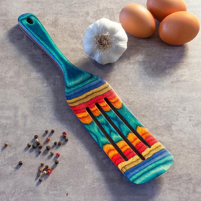 Baltique Montego Bay Collection 13" Wooden Spurtle Spatula – Colorful Birch Wood Cooking Utensil, Nonstick Safe, Versatile Stirring & Serving Tool