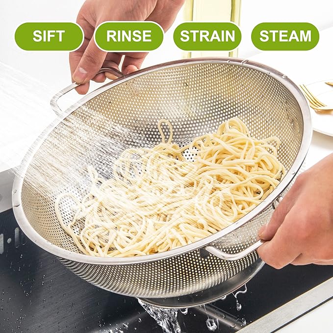 Colander Stainless Steel 5-Quart, Strainer for Kitchen Food, Dishwasher Safe