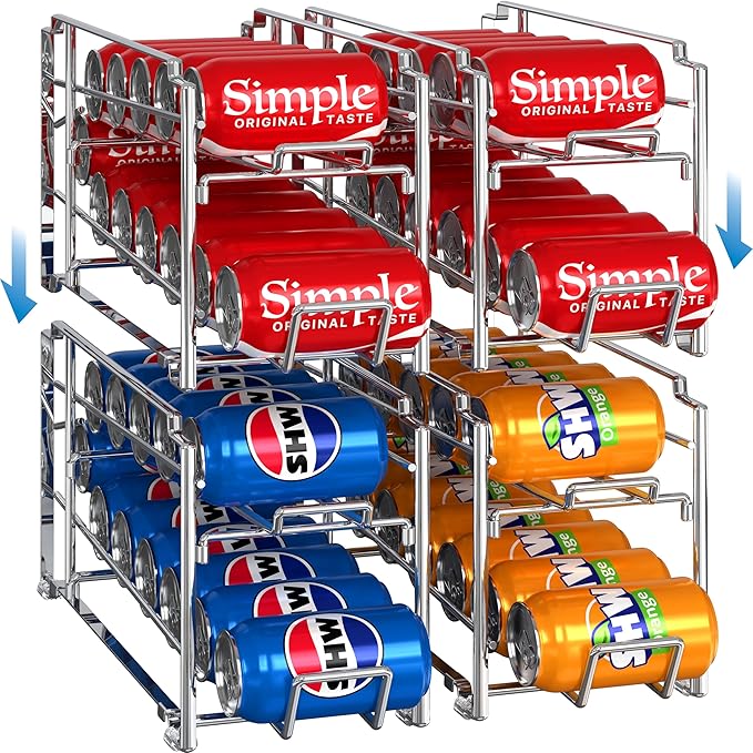 Simple Houseware Soda Can Organizer Stackable Rack Dispenser for Pantry/Refrigerator, Chrome, 4 Pack