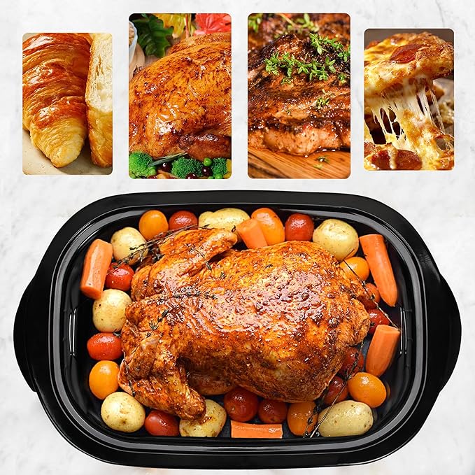 22 Quart Electric Roaster Oven with Visible & Self-Basting Lid, Large Turkey Roaster with Defrost Warm Function, Adjustable Temperature, Removable Pan Rack, Stainless Steel