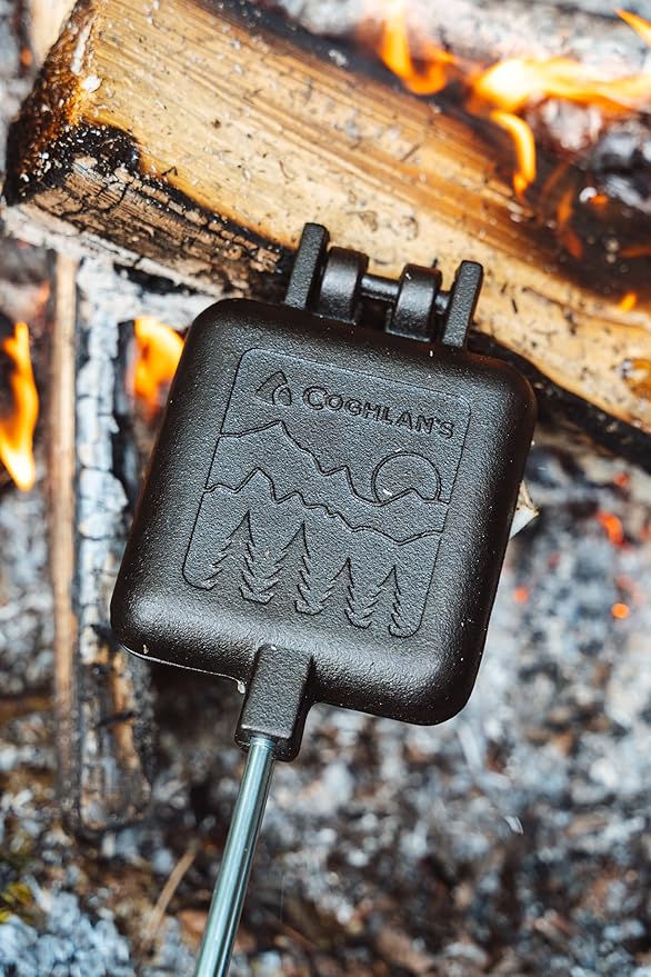 Coghlan's Cast Iron Camp Cooker - Pre-Seasoned Pie Iron Sandwich Maker with Heat-Resistant, Removable Handles, Easy-to-Clean for Toasted Pies, Grilled Sandwiches, and Meats, For Campfire Cooking