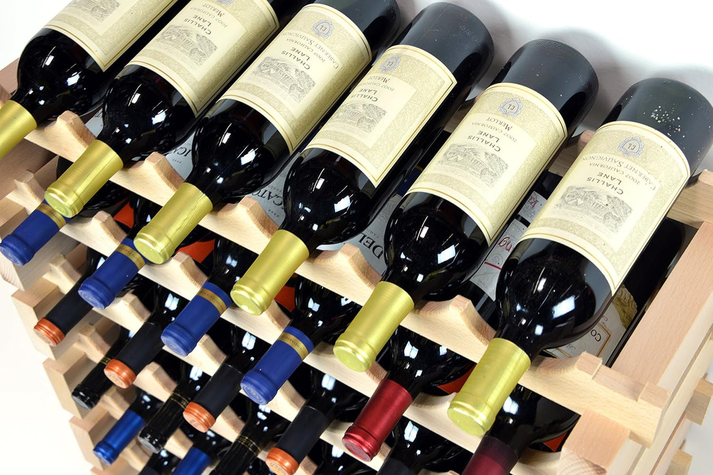 sfDisplay.com,LLC. Modular Wine Rack Beechwood 24-72 Bottle Capacity 6 Bottles Across up to 12 Rows Newest Improved Model (48 Bottles - 8 Rows)