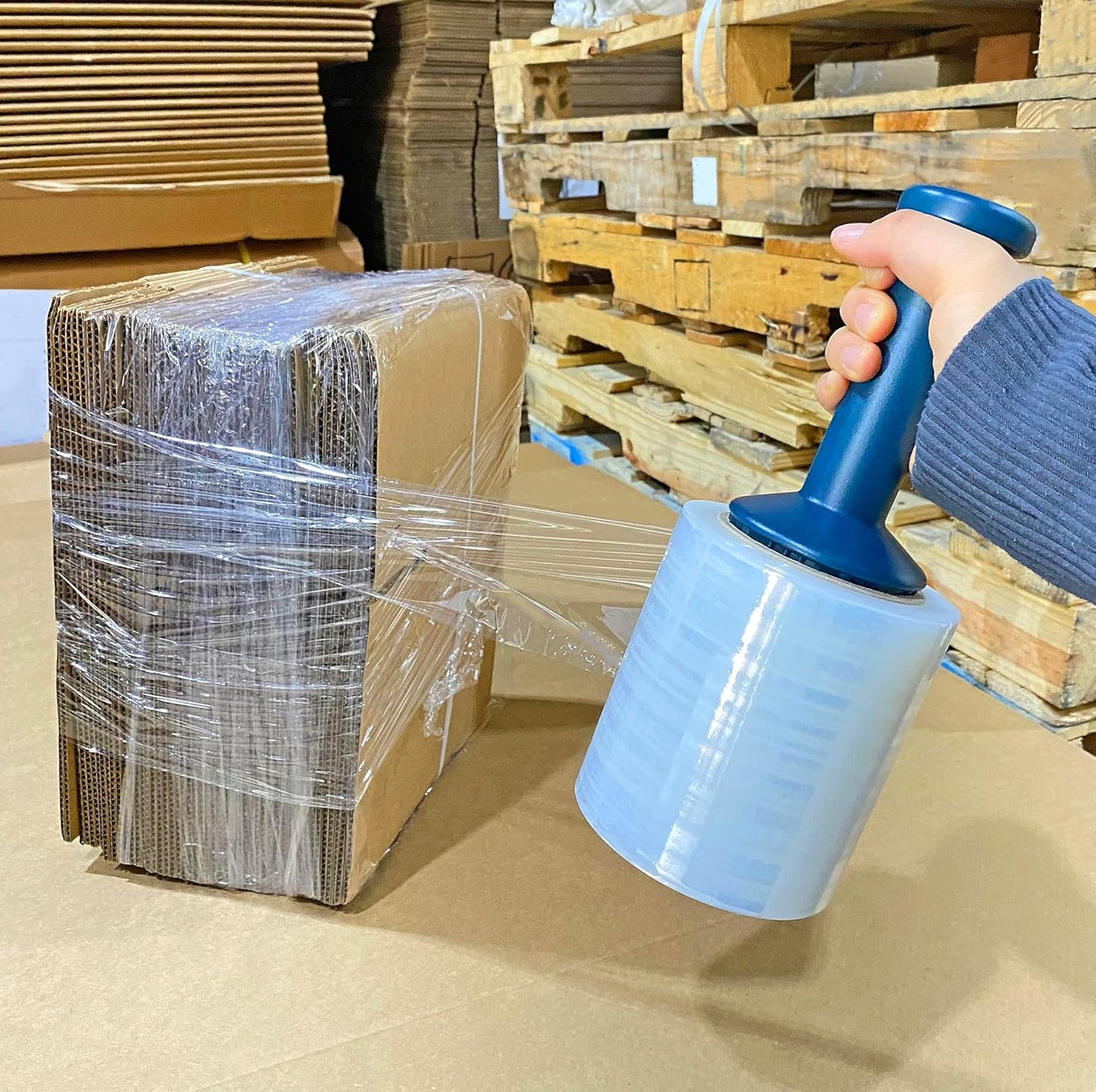 WOD SFCB80 Heavy Duty Hand Stretch Film Wrap 80 Gauge Thick with Dispenser - Clear Shrink Wrap Ideal for Moving, Packing, & Palletizing Applications: 3" in. x 1000 Ft (3-Rolls)