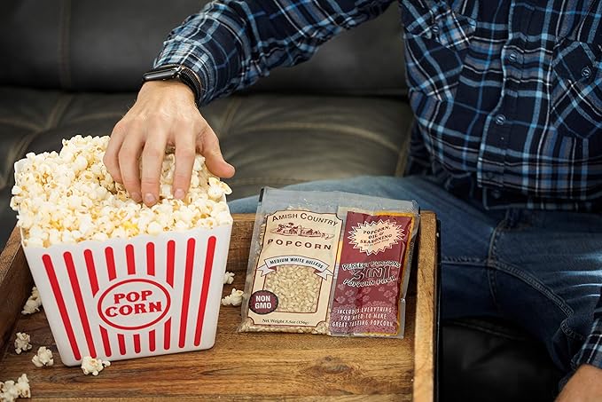 Amish Country Popcorn | All-In-One Medium White Kernel Popcorn Packs | Pre-Measured for Popcorn Machines and Includes Hulless Popcorn, Oil & Salt (5.5 ounce, Pack of 24)