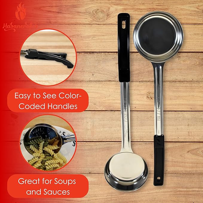 6 Ounce Solid Stainless Steel Portion Control Ladle Spoon for Measuring and Serving; Commercial Grade Serving Scoops [Pack of 2]
