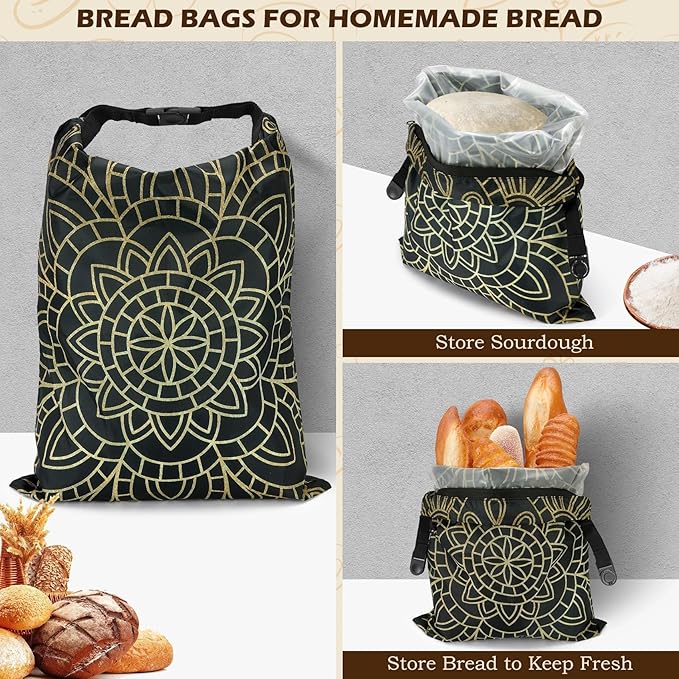 2 Pack Reusable Bread Bags for Homemade Bread, 17"×13" Sourdough Bread Storage Bags with Bowl Cover - Keep Loaf Fresh and Easy to Wash(Brown Diamond)