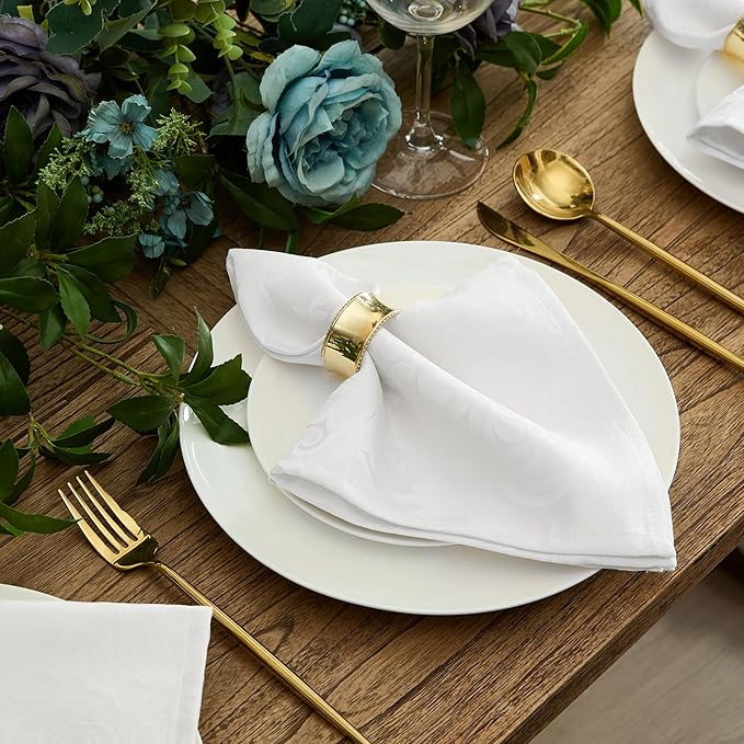 Newbridge Barcelona Luxury Damask Fabric Tablecloth, 60” Wide x 84” Rectangle, White, 100% Polyester, No Iron, Soil Resistant Dining Room, Party and Banquet Table Cover