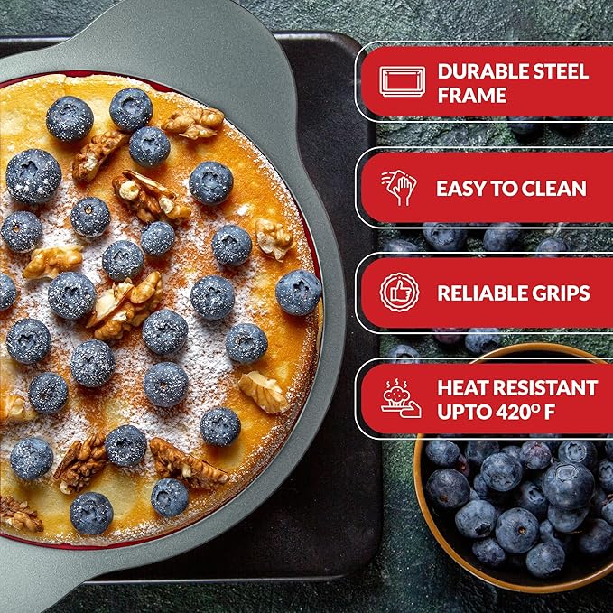 Baking Set: Non-Stick Steel Jumbo 6 Cup Muffin Pan with Silicone Handles & Reusable Liners and 9 Inch Silicone Round Cake Pan with Steel Frame Handles - Bake, Enjoy, Repeat!
