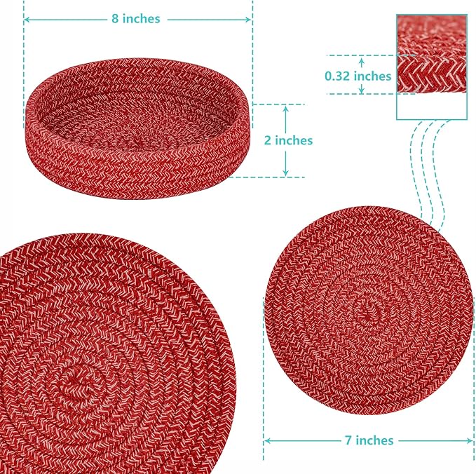 Trivets for Hot Dishes, Pots and Pans, Hot Pads with Storage Basket, Pot Holders for Kitchen, Heat Resistant Mat Protect Counter Home Essentials, Farmhouse Decor (Red 4 PCS)