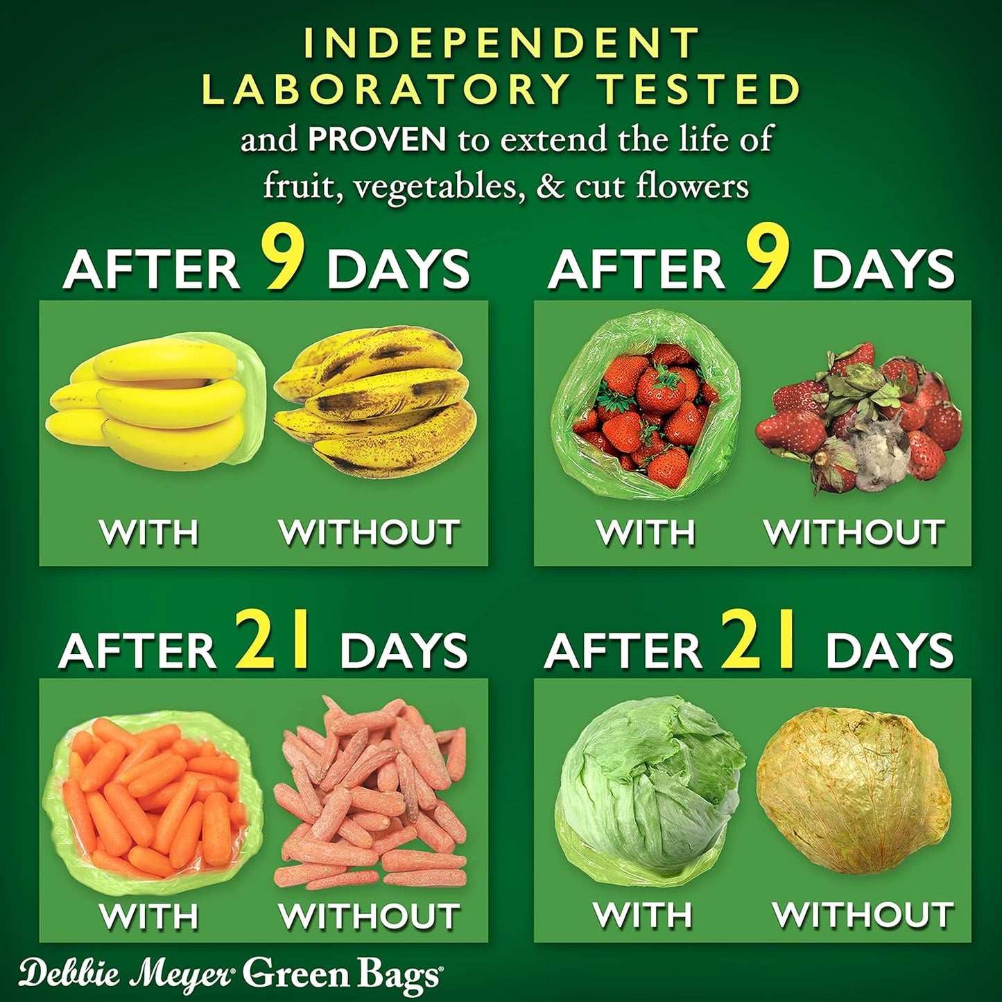 Debbie Meyer, GreenBags 32-Pack (16M, 8L, 8XL) | Reusable Storage Bags Keeps Fruit, Vegetables, Produce, Cut Flowers Fresh Longer, Kitchen & Fridge Preservation Solution, BPA Free, Made in the USA