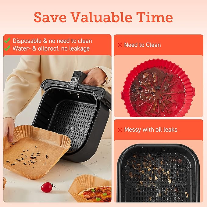 Cosori Mini Air Fryer 2.1 Qt, 4-in-1 Small Airfryer, Bake, Roast, Reheat & Air Fryer Liners, 100 PCS Square Disposable Paper Liners