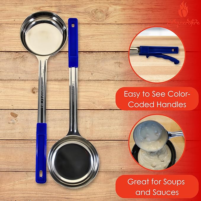8 Ounce Solid Stainless Steel Portion Control Ladle Spoon for Measuring and Serving; Commercial Grade Serving Scoops [Pack of 2]