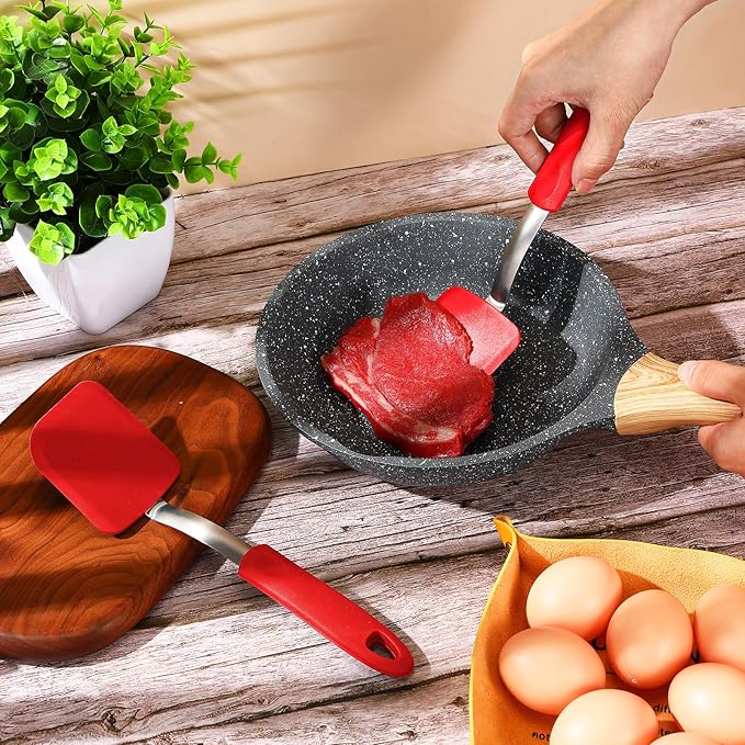 Silicone Cookie Spatula Turner 2 Pack Mini Brownie Spatula Flexible Kitchen Small Silicone Turner for Nonstick Cookware Heat Resistant No Scratch Flipper for Egg Pancake(Red)