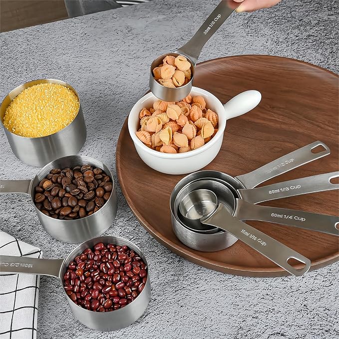 Smithcraft Measuring Cups and Spoons Set, 18/8 Stainless Steel Measuring Cups and Spoons Set for Kitchen & Baking, Heavy Duty Metric & US 8 Measure Cups & 9 Spoons & 1 Leveler