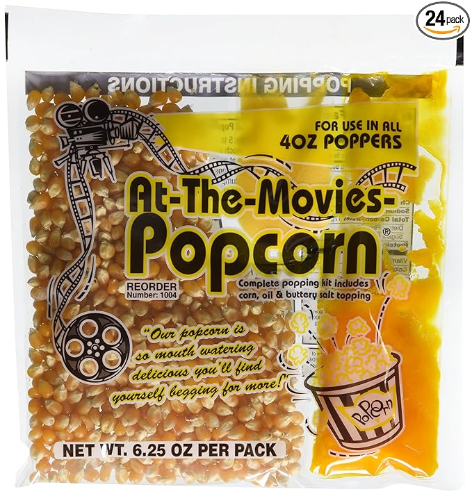 At-The-Movies Popcorn & Coconut Oil Portion Packs-Case of 24 (4oz Kettle)