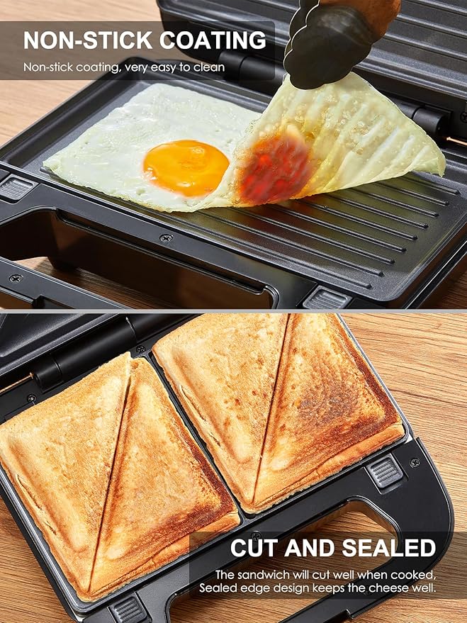 Reemix 3-in-1 Waffle, Grill & Sandwich Maker, Panini Press Grill and Waffle Iron Set with Removable Non-Stick Plates, Perfect for Grilled Cheese, Tuna Melts, Burgers, Steaks (Black, Plastic)