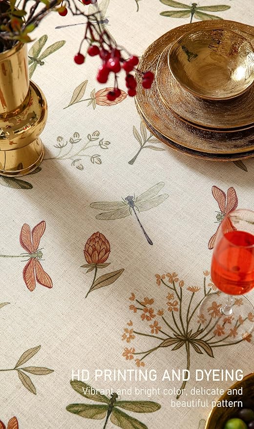 ISAENNE Designer Floral Linen Extra Long Rectangle Table Cloth,French Off White Elegant Tablecloth,Washable Home Decor Tablecloths for Dining Thanksgiving Kitchen Christmas,67"*118"-Grace B