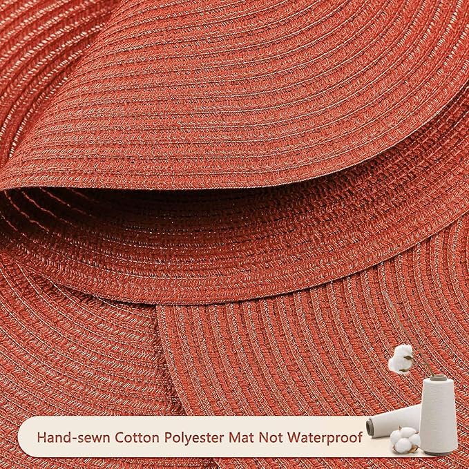 FunWheat Round Braided Placemats Set of 6 Place mats for Dining Tables Woven Heat Resistant Table Mats 15 inch (Dark Orange)