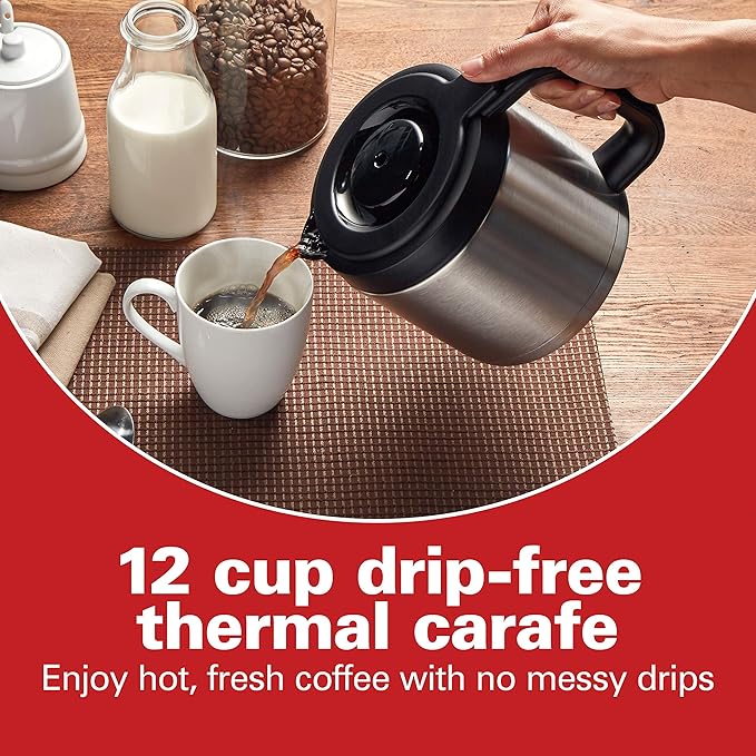 Hamilton Beach Programmable Front-Fill Coffee Maker with Thermal Carafe (46391), 12 Cup Capacity, Black and Stainless