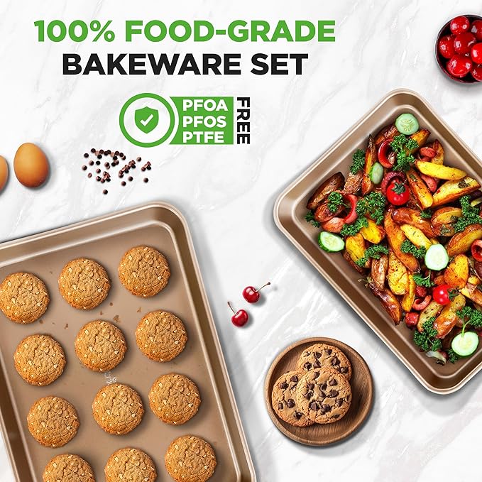 NutriChef 2 Piece Cookie Sheets for Baking, Nonstick Carbon Steel Baking Sheets - Durable, Thick, and Wrap Resistance, Easy to clean, Dishwasher & Oven Safe up to 450F