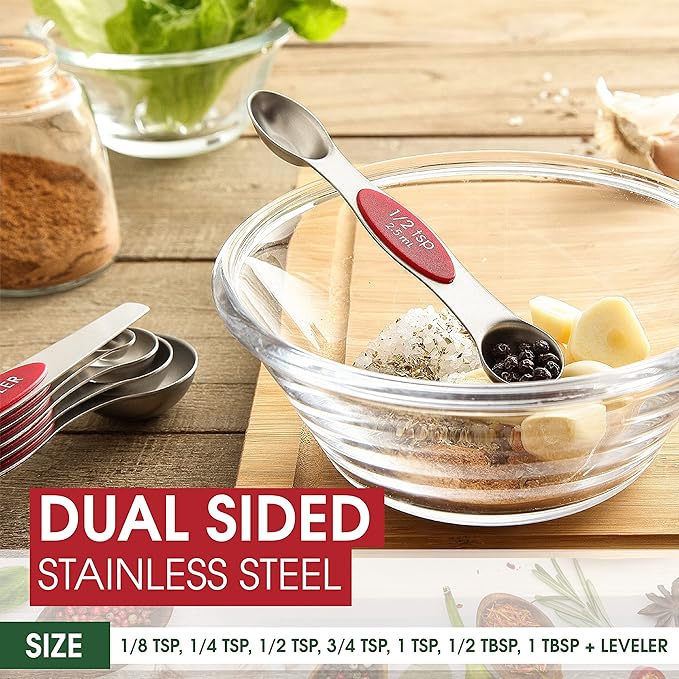Spring Chef Ice Cream Scoop and Magnetic Measuring Spoons Set Bundle - Red