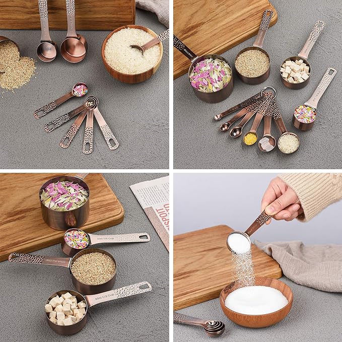 Copper Plated Measuring Cups and Spoons set 18 for Dry & Liquid, Metric & US Stainless Steel Measuring Cup and Spoon Set with Leveler for Baking & Kitchen