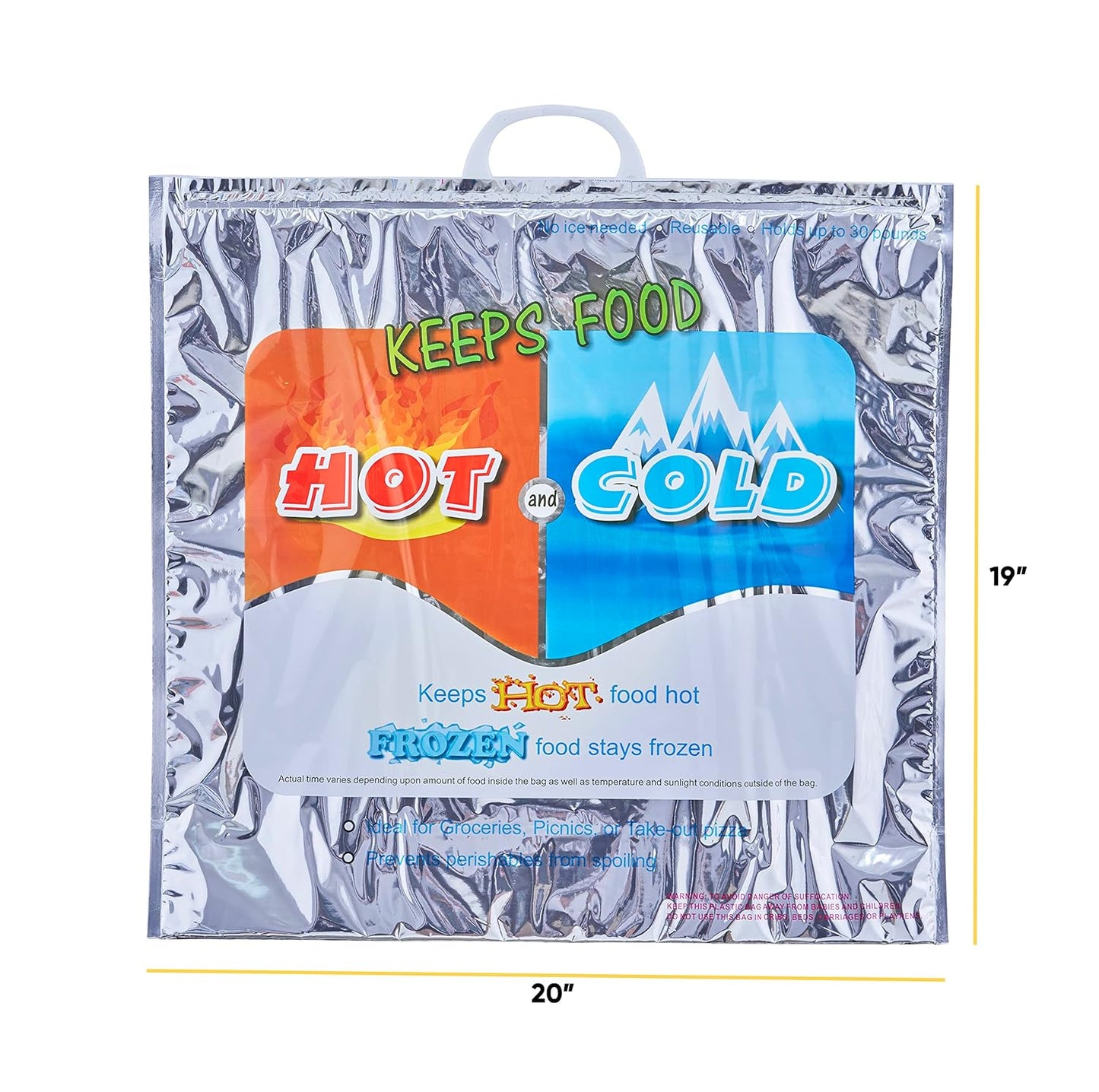 Superio Hot & Cold Insulated Bags for Food Delivery & Grocery Shopping - Reinforced Thermal Lunch Bag (2, 20" x 19")