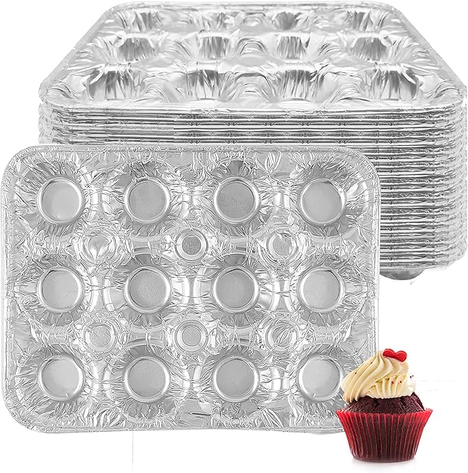 PARTY BARGAINS 12-Cup Aluminum Mini-Muffin Pans - 40 Pack, Mini Cupcake Pans, Disposable Mini-Muffin Tin for Baking (Max 240°C)