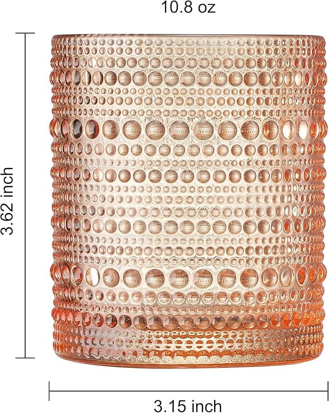 Hobnail Beaded Highball Drinking Tumbler Glasses | Set of 6 | Venus Sand Colors, Vintage Bubble Design Glassware, Old-Fashioned, Embossed Design for Water, Wine, Cocktail Embossed Heavy, Rocks Glass