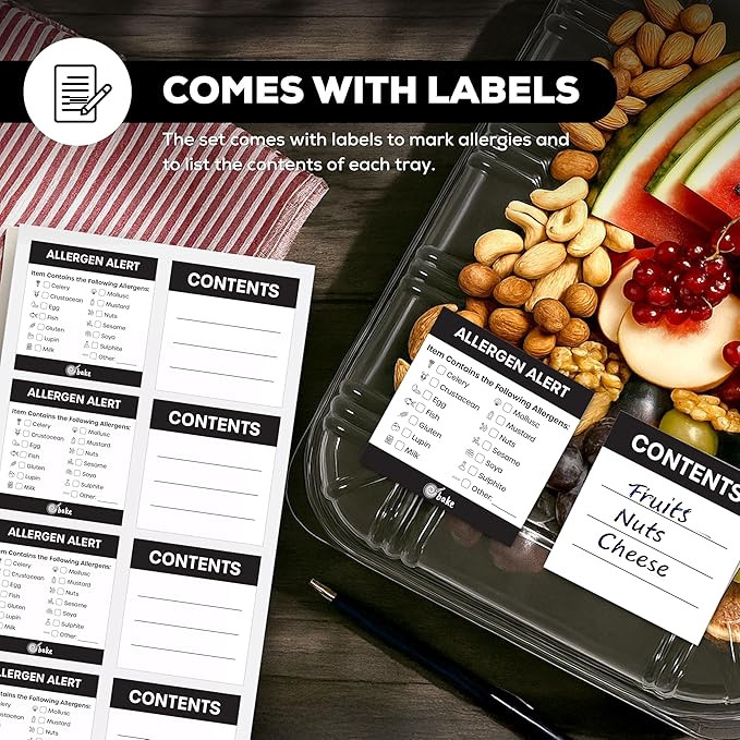 6 Pack Catering Trays with Lids – 13" Serving Tray with Lid, Heavy Duty Recyclable Plastic Party Platters for Catering, Buffet, Picnics & Events – Food Trays with Clear Lid (13.39 × 9.84 × 2.95 inch)