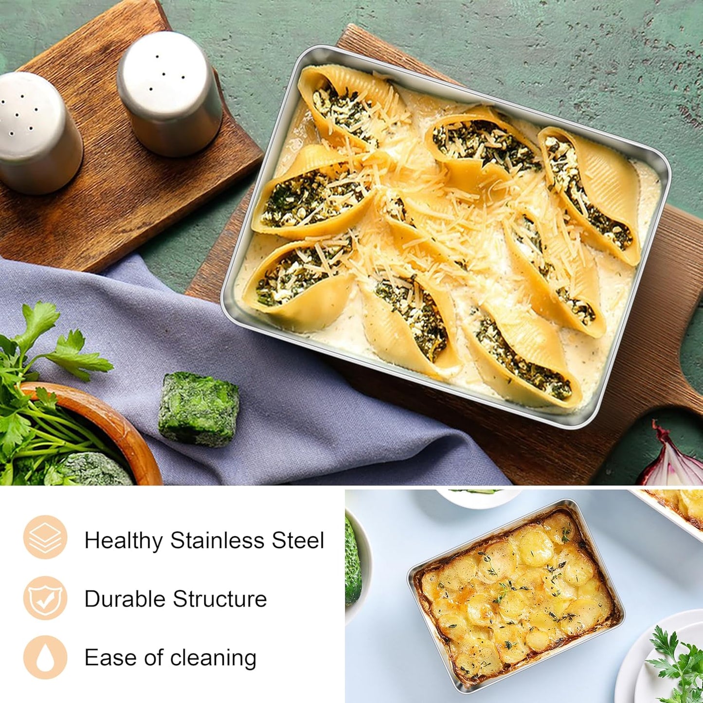 E-far 4 Pack Toaster Oven Trays, 9.4”x7.3” Stainless Steel Small Baking Cookie Sheets, Mini Non-toxic Metal Baking Pans for Cake, Healthy & Rust Free, Mirror Finish & Dishwasher Safe