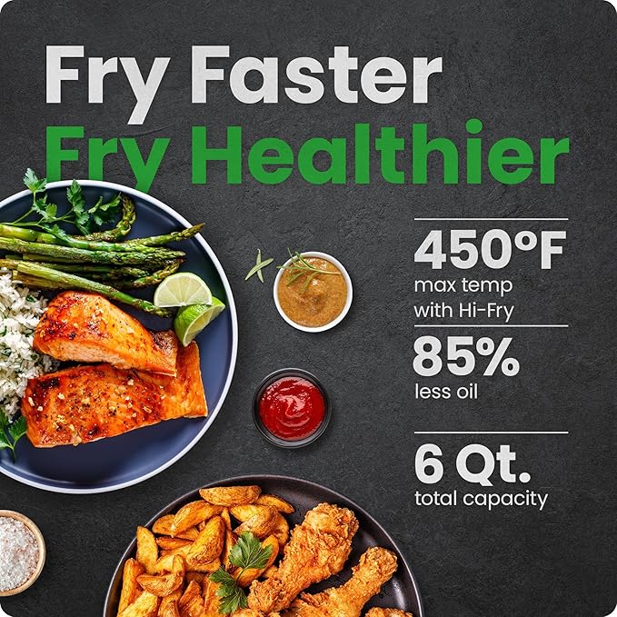 Chefman Air Fryer 6 Qt | TurboFry® 5-in-1 with 450°F Hi-Fry Option for Crispier Results | Bake, Dehydrate, Frozen | XL Nonstick Dishwasher-Safe Basket | Stainless Steel