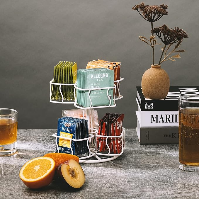 Sorbus Tea Bag Spinning Carousel - Tea Caddy Organizer for Countertop - Matcha Station Accessories - 2 Tier Revolving Storage for Pantry - Holds Up to 60 Large Tea Bags