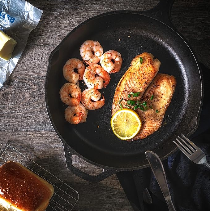 Utopia Kitchen Saute Frying Pan 8 Inch, Cast Iron Chefs Pan, Pre Seasoned Cast iron Skillet With Lid, Safe Grill Cookware for Indoor & Outdoor Use, Black