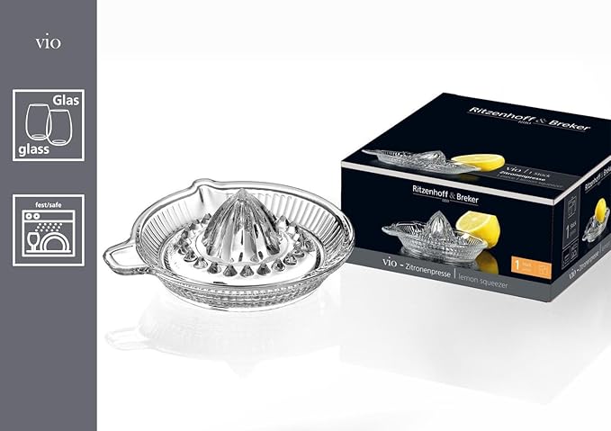 Ritzenhoff & Breker Vio 820003 Lemon Squeezer, Lemon Juicer, Citrus Press with Pouring Spout and Handle, Small Glass Juicer, 50 ml, 50 ml