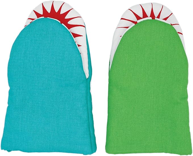 Handstand Kitchen Child's 100% Cotton Shell Dinosaur Shaped Pair of Oven Mitts