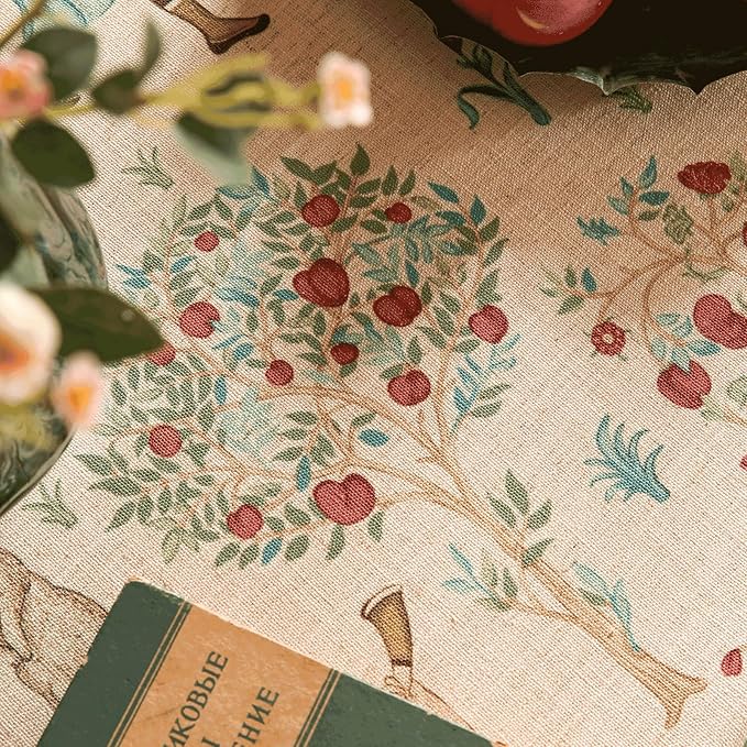 patdrea Designer Italian Beige Rectangle Tablecloth,Vintage Linen Trees Pattern Extra Long Table Cloth,Decor Table Cover for Kitchen Dining Christmas,Thanksgiving,Tea Party,67"x118"-Tatiana a