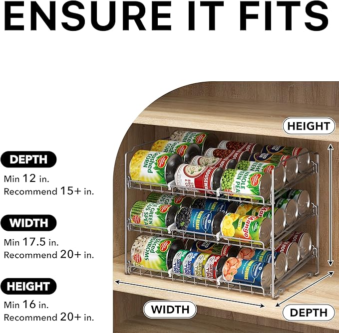Simple Houseware Stackable Can Rack, Silver, Adjustable Plastic Dividers, Holds 36 Cans